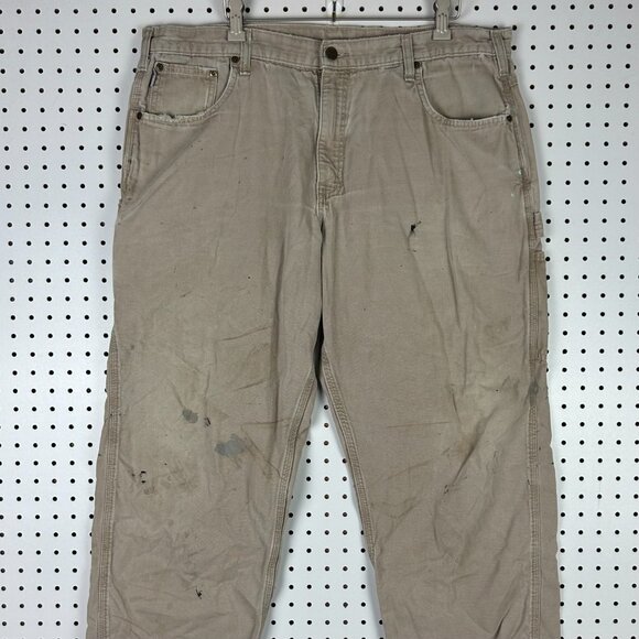 Carhartt Carpenter Pants 38x30 Painted Distressed Faded Work Wear Brown Loose - Picture 6 of 8